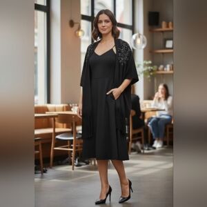 IMAN Black Fringed Silver Studded Cape Cover Up Sofisticated Trendy Small